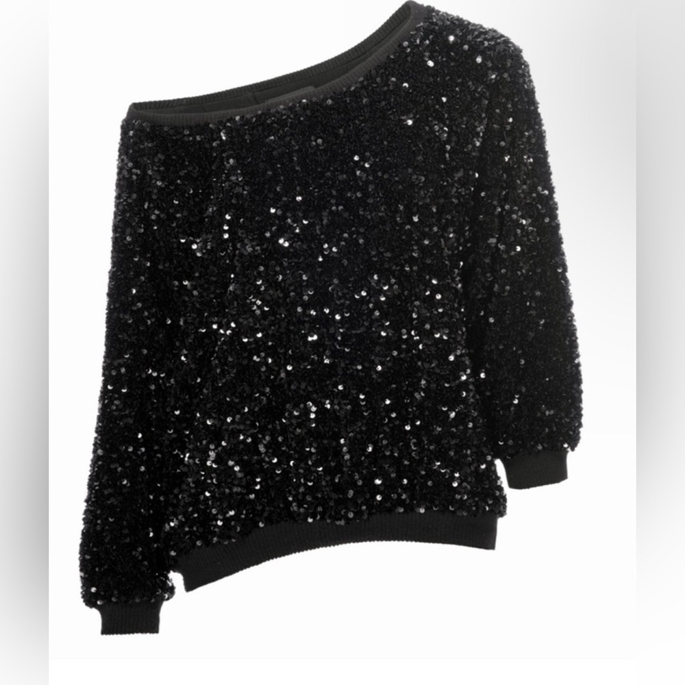 Le SUPERBE Frolic Room Black Sequin Top Off The Shoulder | size Medium | EUC